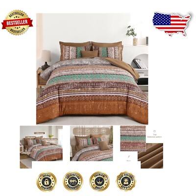 Boho King Size Comforter Set - 8 Pieces - Soft Microfiber & Decorative Pillow-image