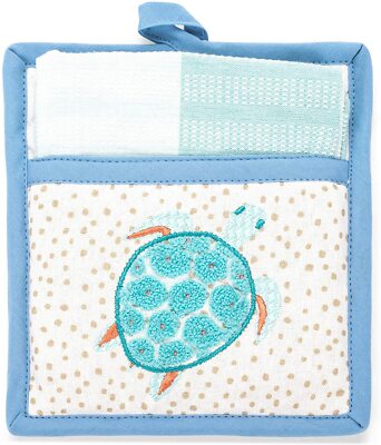 Design Imports 751570 Soft Blue Sea Turtle 9 x 8 Decorative Pot Holder Hand Towe-image