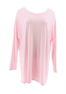 Soft Cozy Loungewear Ribed Long Slv Boxy Top LIGHT PINK M NEW (896)-image