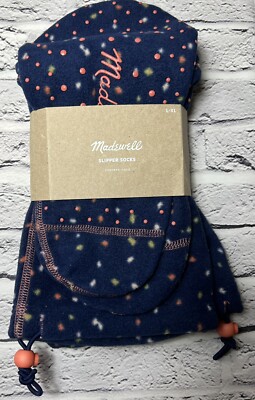 Madewell Slipper Socks Plush Fleece Bengali Indigo Cozy Leisure NWT L/XL (9-11)-image