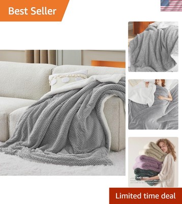 60x80 Cozy Sherpa Blanket Twin Size - Thick Fleece Warmth, Perfect Gift Grey-image