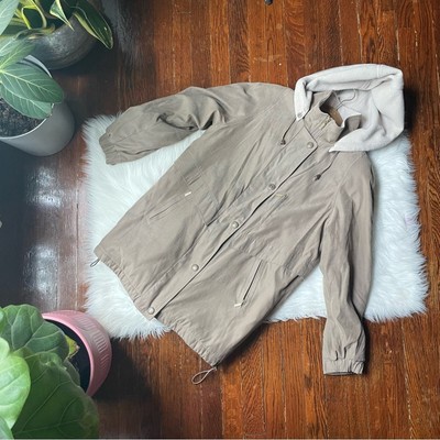 90s Oversized Vintage Tan Cozy Jacket Fleece Lined with removable hood-image