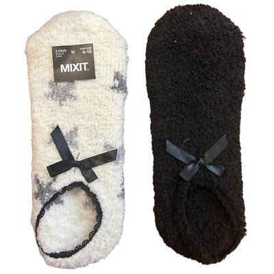 Mixit Women's 2 Pair Plush Slipper Socks Shoe Size 4-10, Sock Size 9-11 - NWT-image