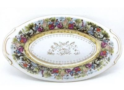 Arnart Imports 1957 Porcelain Relish Celery Oval Dish Bowl Guilt Vintage 33/181-image