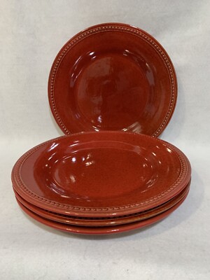 4 Pier 1 Imports Spice Route Beaded Edge Paprika Stoneware Dinner Plates 10-3/4”-image