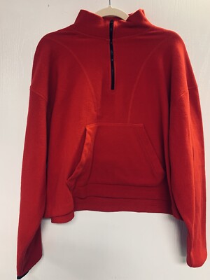 Victoria Secret Pink Size Large Fleece Pullover 1/4 Zip Crop Red-image