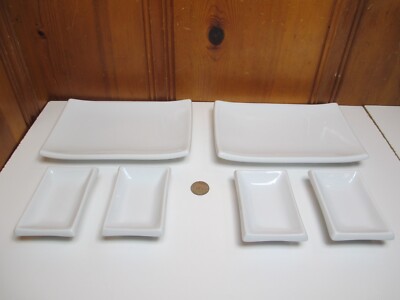 Pier 1 White 6-piece Porcelain 2 Sushi Plates & 4 Dipping Bowls Dishes Set for 2-image