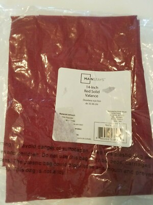 Mainstays Red Solid Valance Window Curtain Panel 56 x 14 inch Set of 3-image