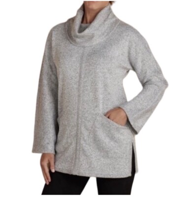 Soft Surroundings So Cozy Cowl Neck Gray Tunic Pullover Sweater Size M-image