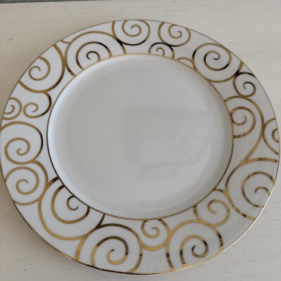 Pier One 1 Gold Swirl Dinner Plate 10.25”  Porcelain Retired VGUC-image