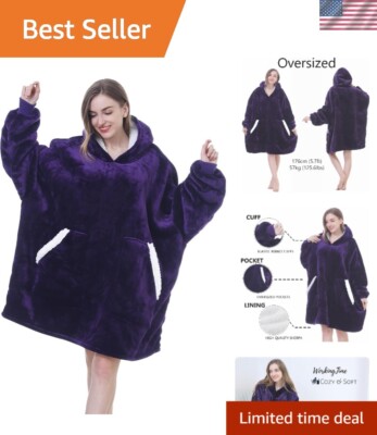 Oversized Sherpa Fleece Wearable Blanket Hoodie - Cozy Dark Purple Sweatshirt-image
