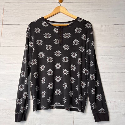 Hearth & Hand Top Womens SZ Medium Gray Fair Isle Long Sleeve 1/4 Button Casual-image