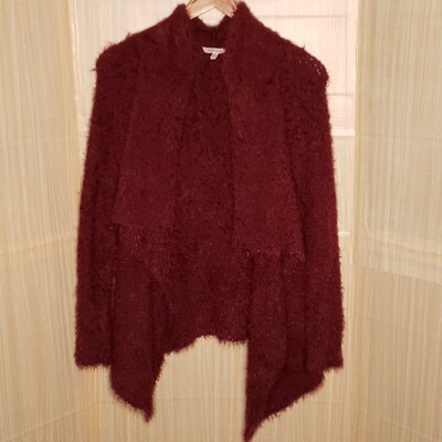 Cozy Casual Womens Maroon Soft Fuzzy Chunky Cardigan Sweater Small/medium-image