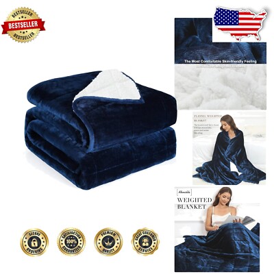 Luxurious 7lbs Sherpa Fleece Weighted Blanket - Calming Cozy Touch, Navy 41x60-image