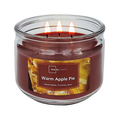 Mainstays 3-Wick Glass Jar Candle, Warm Apple Pie, Red, 11.5 oz-image