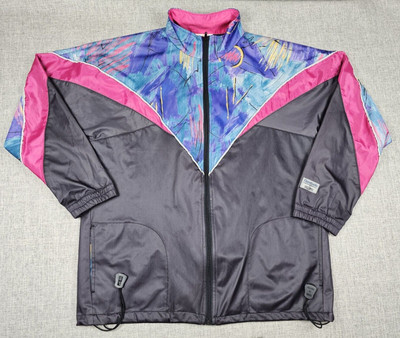 Vintage Reebok Jacket Womens Large Neon Wind Stopper 90s Tennis Neon Print-image