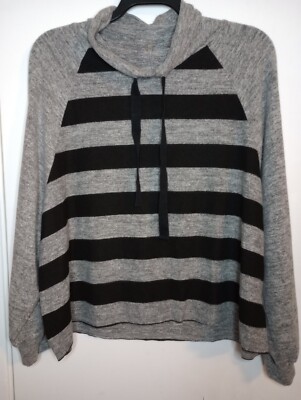 Hello Nite Black & Grey Stripe Sweater, Cozy Lounge Wear, Women's M, Super Soft -image