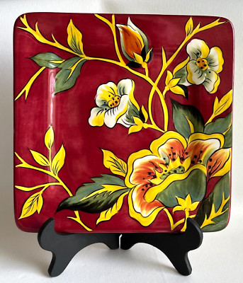 Pier 1 Imports Floral Square Cassandra Handcrafted Earthenware Salad Plate-image