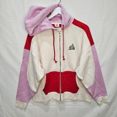 Levi's Women's Mainstay Hoodie Full Zip Red Lavender Cream Size Large-image