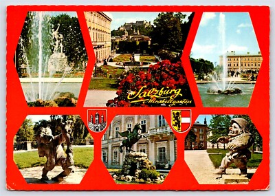 Austria Salzburg, Multiview, Garden, Fountain, Statues, Chrome 4 x 6 Unp-image