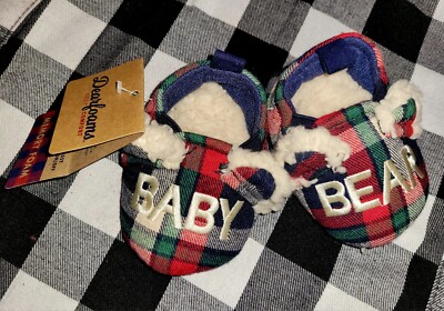 Dearfoams | 🐻 Cozy Comfort Baby Bear Closedback Plaid Slippers Sz 1-2 months-image