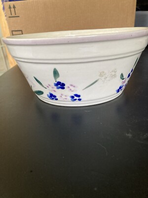 Vintage Blue / White Floral Design AAA IMPORTS Pottery Bowl 3.5” High 8.5 Across-image