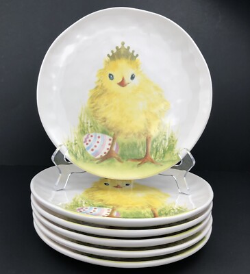 Pier 1 EASTER CHICK Salad Plates (6) Egg Crown 8.75