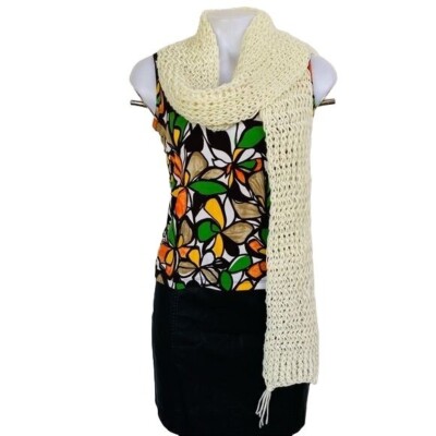 Handmade Knit Off White Scarf Long Loose Knit Soft Winter Fall Scarf One Size-image