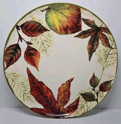 Set of 2 Pier 1 Imports Asheville 11” Dinner Plate Ironstone, Fall Leaves Design-image