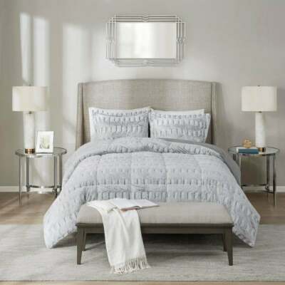 NEW! ~ COZY ULTRA SOFT & PLUSH FLUFFY CHIC MODERN GREY FAUX FUR COMFORTER SET-image