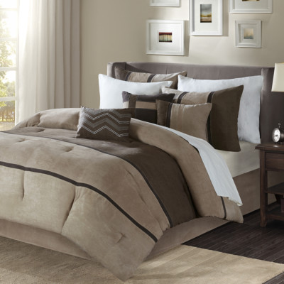 ULTRA SOFT COZY BROWN TAUPE CHOCOLATE LODGE CASUAL SUEDE STRIPE COMFORTER SET-image