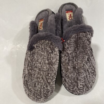 NWOT DF Dearforms Cozy Comfort Cushion No Sweat Chenille SlipOn SZ LG 9-10 Grey-image