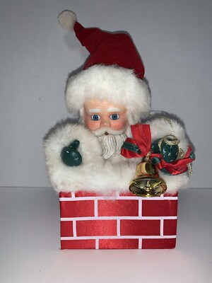 Vintage Animated Music Box Santa in Chimney wind up Silent Night Christmas -image