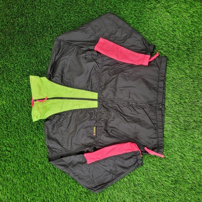Vintage 90s Columbia Windbreaker Jacket Womens Small 18x23 Black Neon Sportswear-image