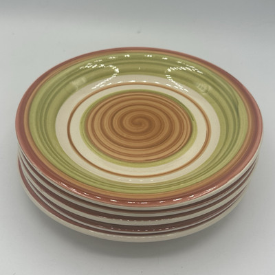 Pier 1 Imports Valencia Hand Painted Swirl Pattern Salad Plates Lot Of 4-image