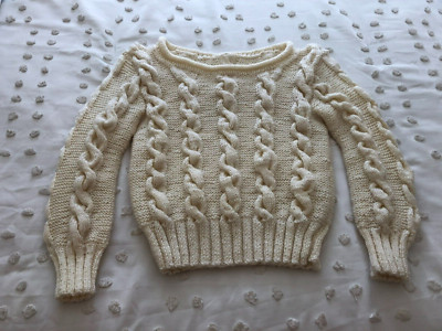 Womens Size S HAND KNIT Cable Sweater Warm Cozy Wool Blend- JUST OFF THE NEEDLES-image