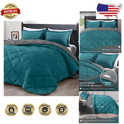 Elegant Twin Comforter Set - 2-Piece Ocean Grey Microfiber Bedding Ensemble-image