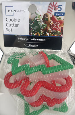 5 Comfort Grip Christmas Cookie Cutters  Tree Star Gingerbread Candy Cane Snowma-image
