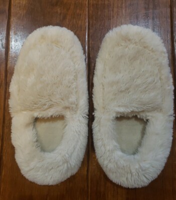 Warmies Super Soft Fluffy Furry 9/10? Microwaveable Warming Slippers Beads Ivory-image