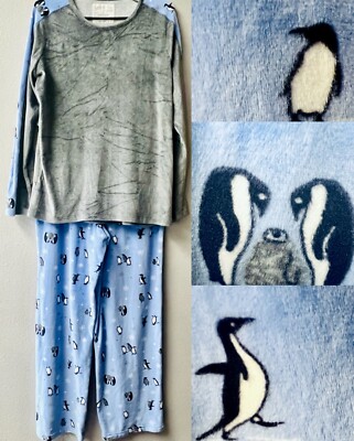CUDDLE DUDS SUPER SOFT COZY PENGUIN PRINT PAJAMA SET WITH POCKETS SIZE M-image
