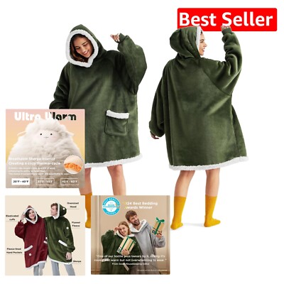 Award-Winning Blanket Hoodie for Adults & Kids - Olive Green Cozy Comfort-image