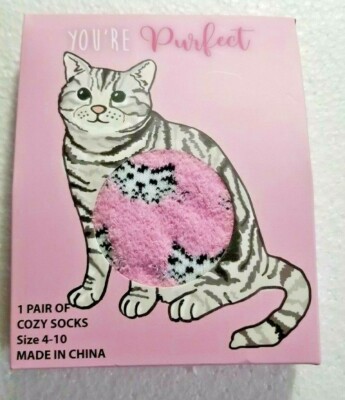 Kitten Cat Cozy Socks Pink Modern Expressions Size 4-10 Cat Lover You're Purfect-image
