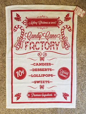 NWT Candy Cane Factory Flour Sack Towel - 20 x 30 Inch - Design Imports-image