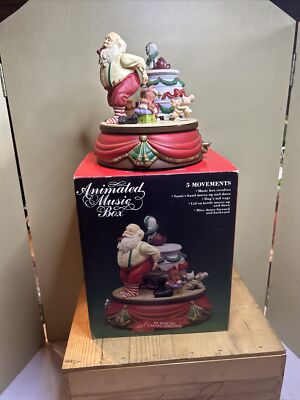 Vintage Santas Best Animated Music Box Christmas Santa Claus Wind Up Decor 1993-image