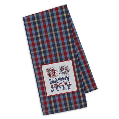 Design Imports Checkered Cotton Kitchen Dish Towel - Happy 4th Of July Fireworks-image