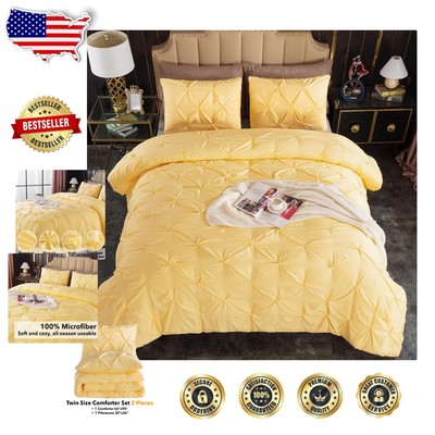 Soft Yellow Pintuck Comforter Set Twin - Elegant Handmade Design for Gifting-image