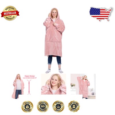 Warm Pink Wearable Hoodie Blanket for Home & Outdoors - Cozy Gift for Loved Ones-image