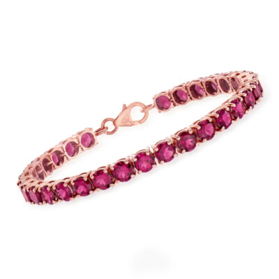Rhodonite Garnet Gemstone 18k Rose Gold Over Sterling Silver Tennis Bracelet #14-image