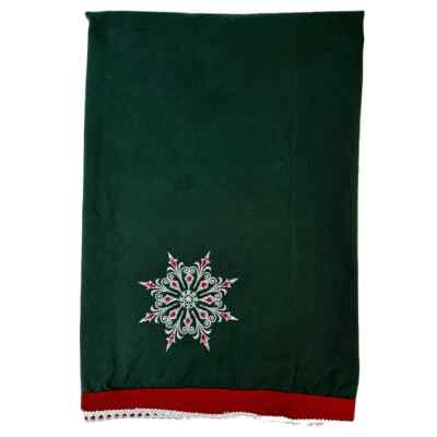 VTG Pier 1 Imports 100% Cotton Green Red White Embroidered Snowflake Hand Towel-image