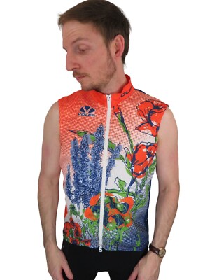 Vintage Made In USA Floral Sleeveless Cycling Bike Jersey Wind Vest Adult Large-image